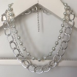 Pearl & chain link layered necklace SILVER